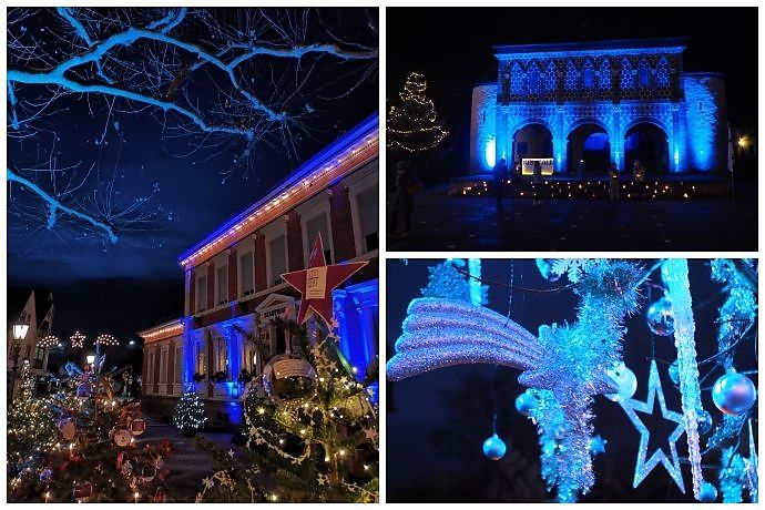 Weihnachtsmarkt Lorsch, blaues Weihnachtswunder, Illumination Königshalle