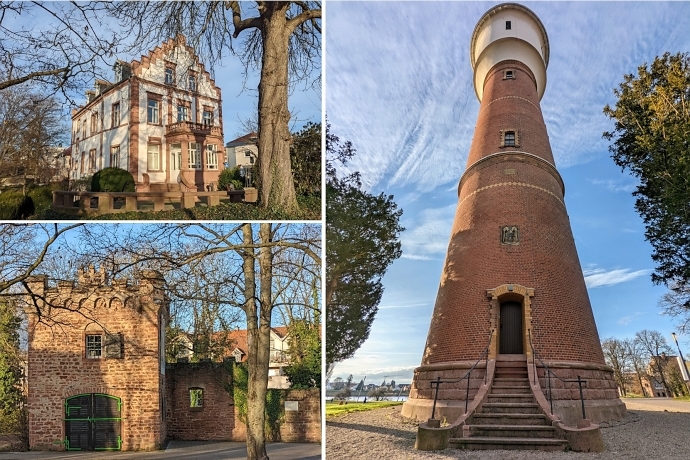 Ladenburg Wassserturm und Carl Benz Villa mit Garage