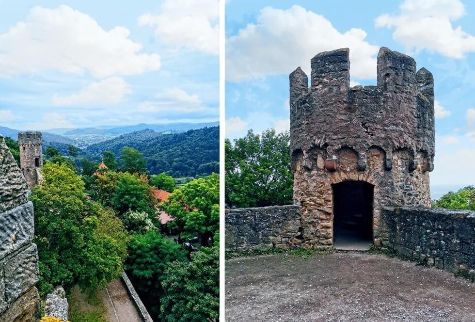 Starkenburg Schneckenturm und Blick in den vorderen Odenwald