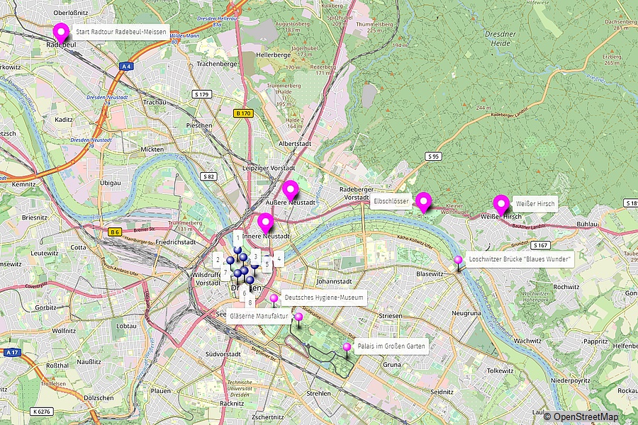 Karte Hauptsehenswürdigkeiten Dresden