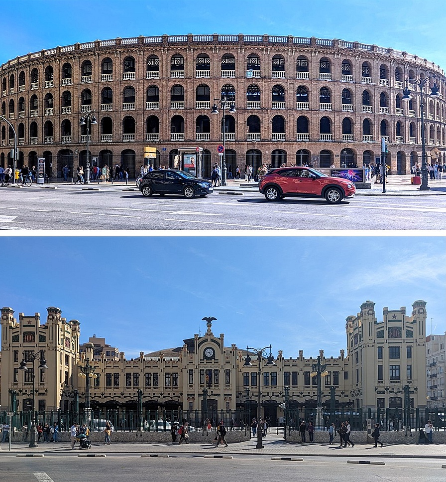 Stierkampfarena und Nordbahnhof Valencia in der Nähe des Rathausplatzes